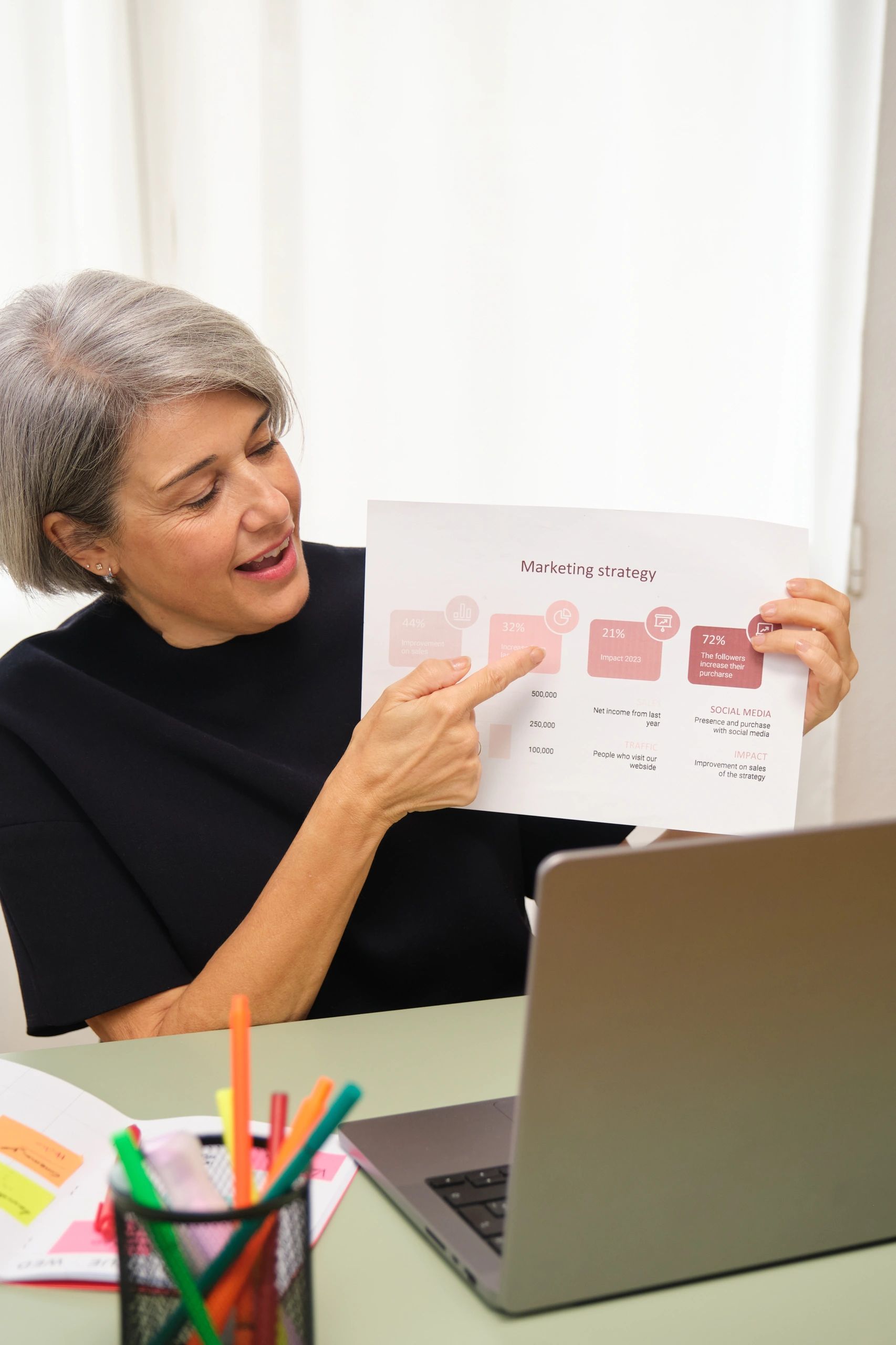 Marketing professional presenting strategy during an online meeting
